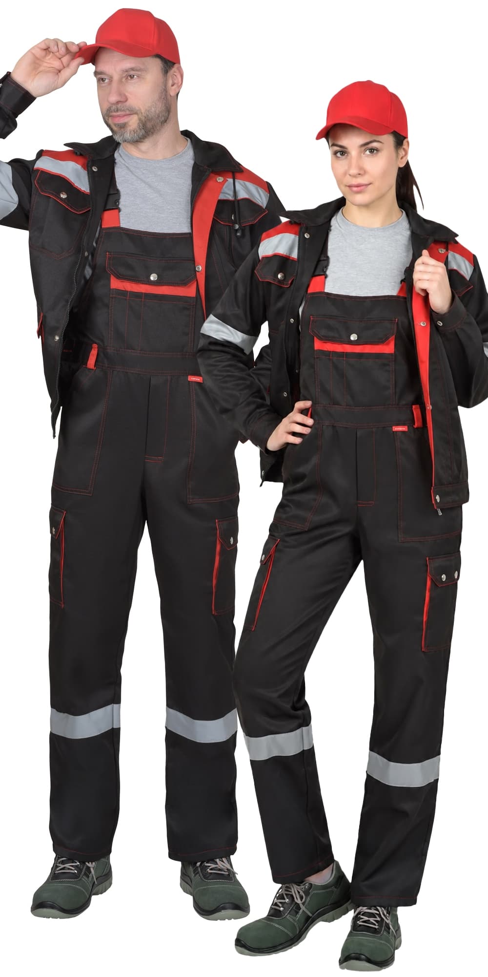 Костюм СИРИУС-ТИТАН куртка, п/к, черный с красным с СОП, 215 г/м2, 80%ПЭ, 20%ХБ