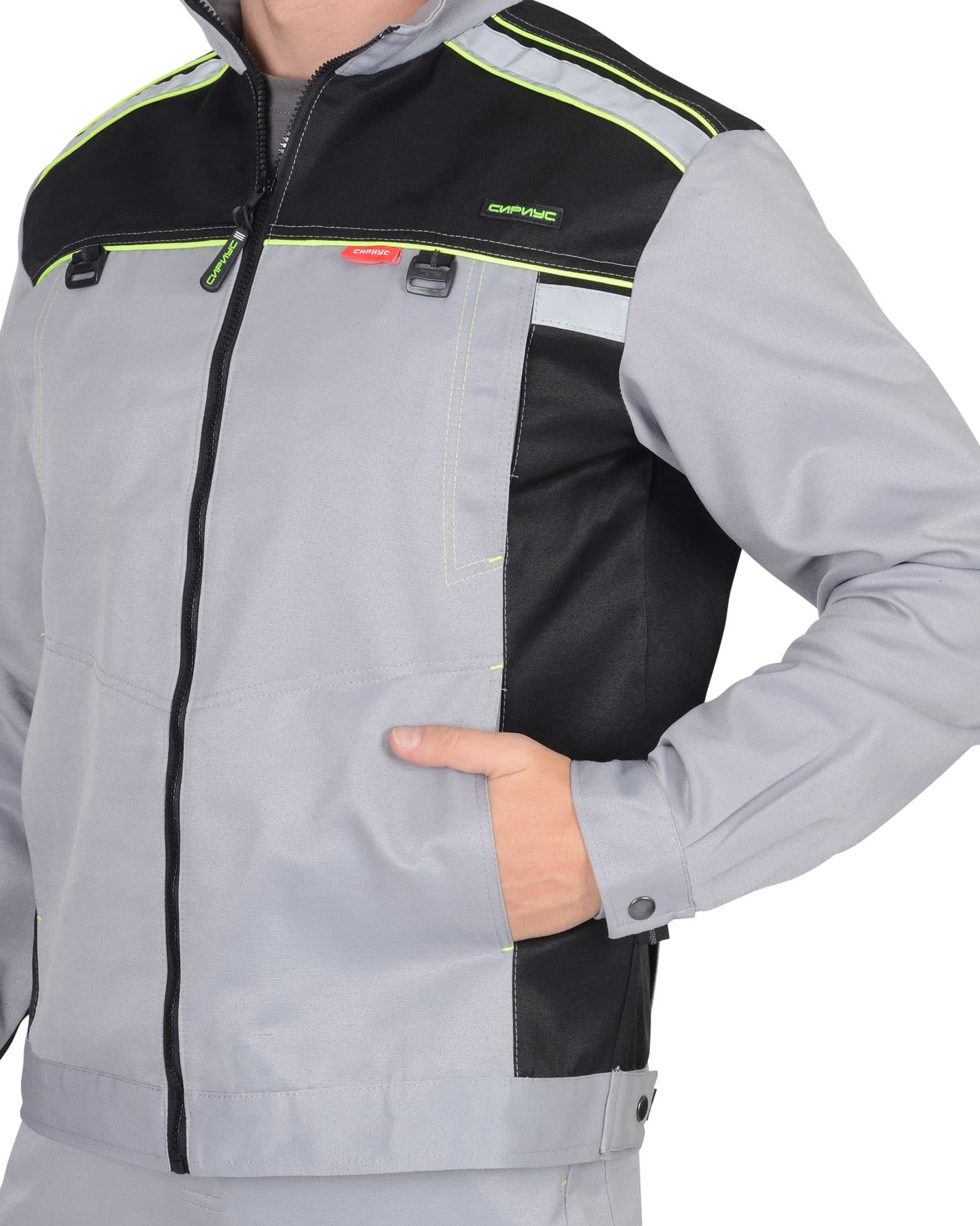 Костюм СИРИУС-ПРАКТИК куртка, п/к, светло-серый с черным, 245 г/м2, 80%ПЭ, 20%ХБ — фото 8
