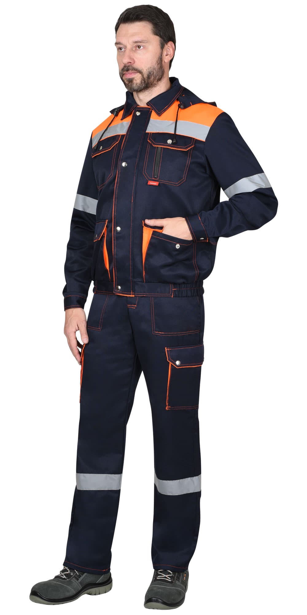 Костюм СИРИУС-ТИТАН куртка, п/к синий с оранжевым и СОП, 215 г/м2, 80%ПЭ, 20%ХБ — фото 3