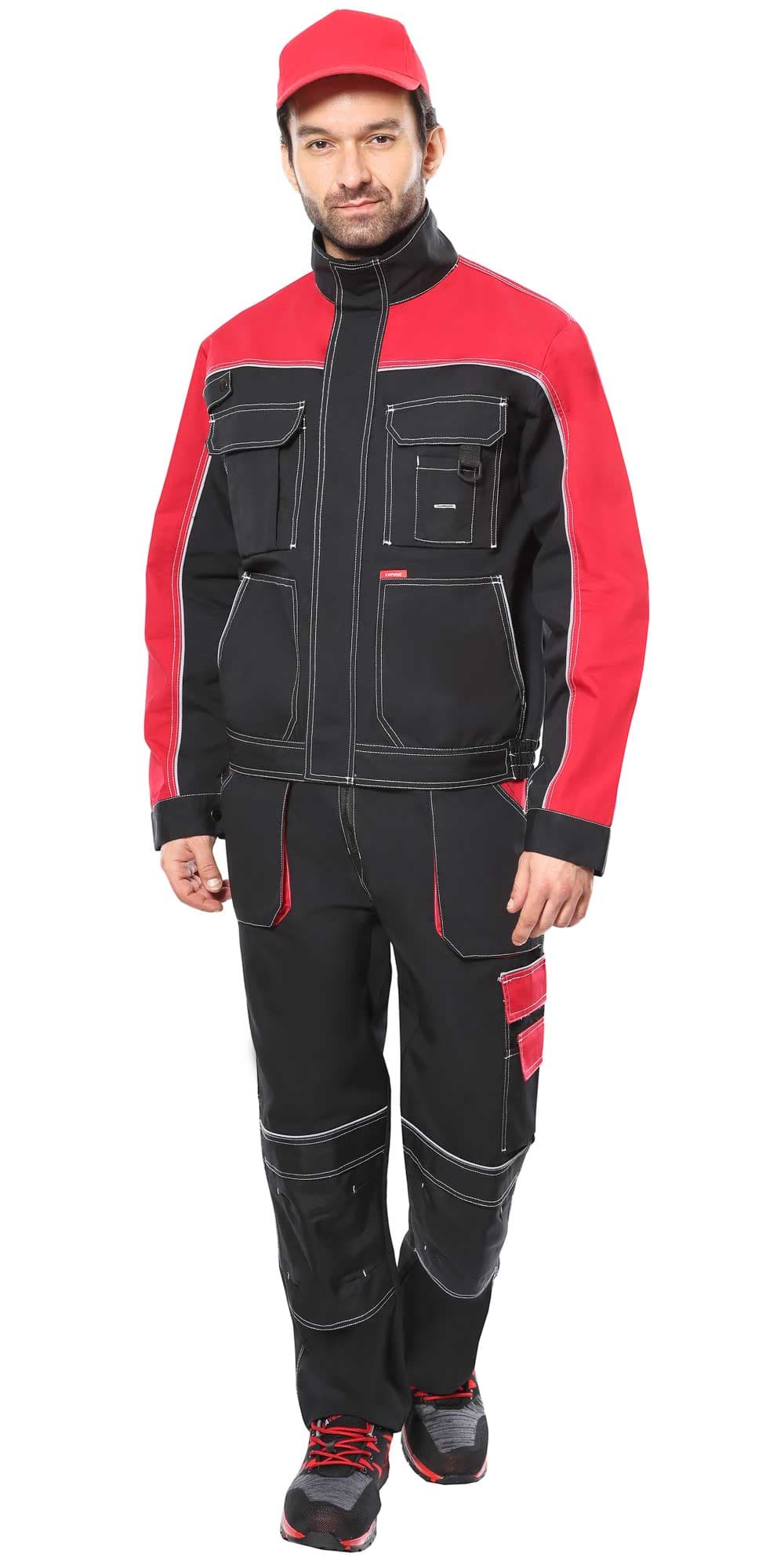 Костюм СИРИУС-АГАТ куртка, брюки черный с красным пл. 260 г/кв.м. ВО отделка — фото 2