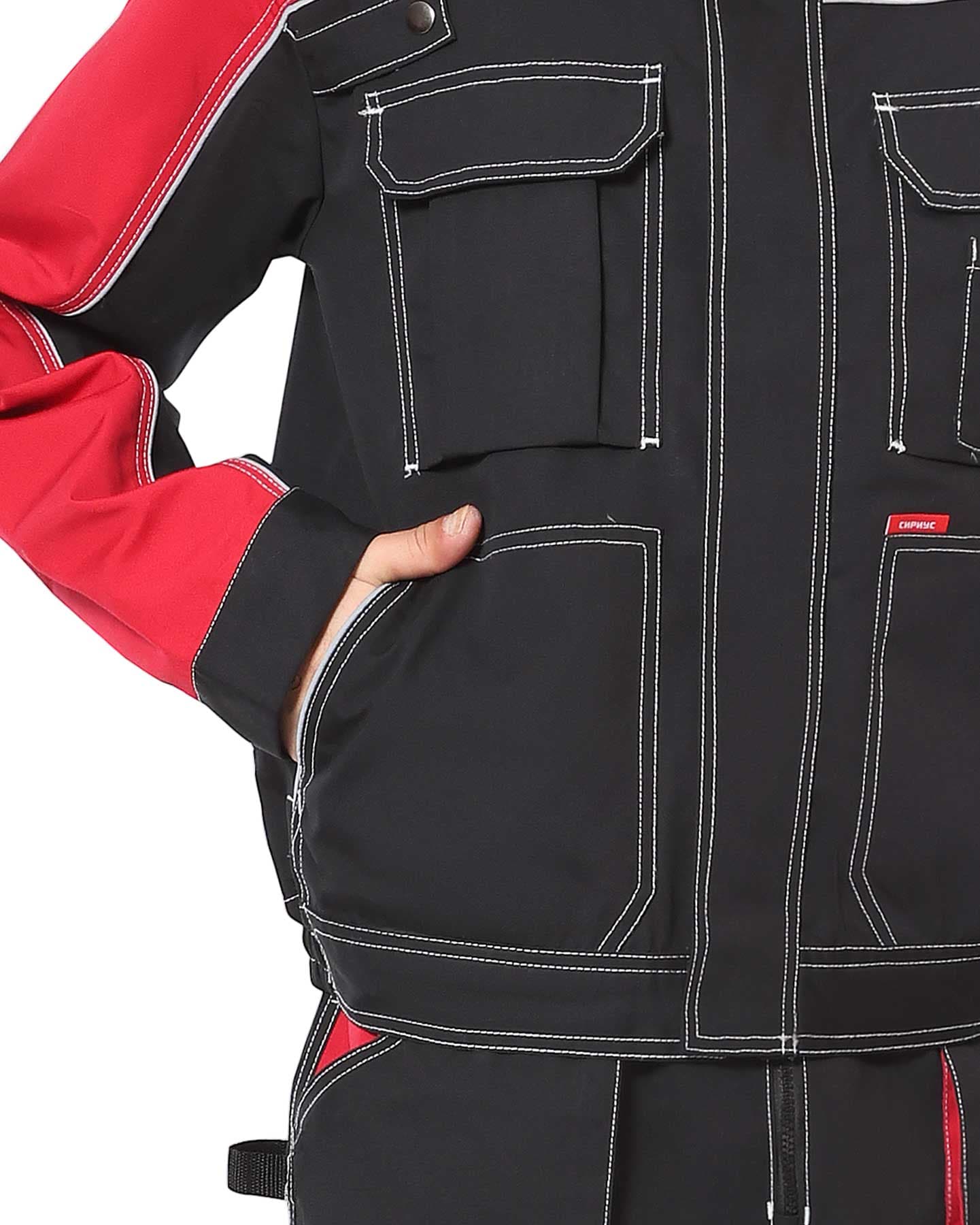 Костюм СИРИУС-АГАТ куртка, брюки черный с красным пл. 260 г/кв.м. ВО отделка — фото 7