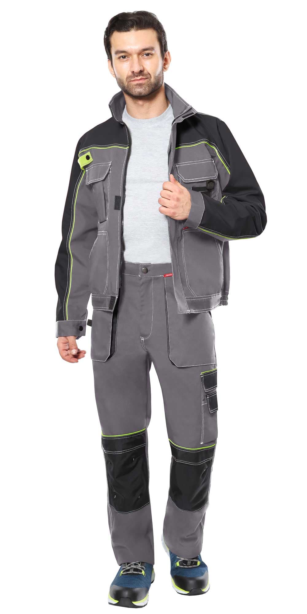 Костюм СИРИУС-АГАТ куртка, брюки, серый с черным, 260 г/м2, 65% ПЭ, 35% ХБ