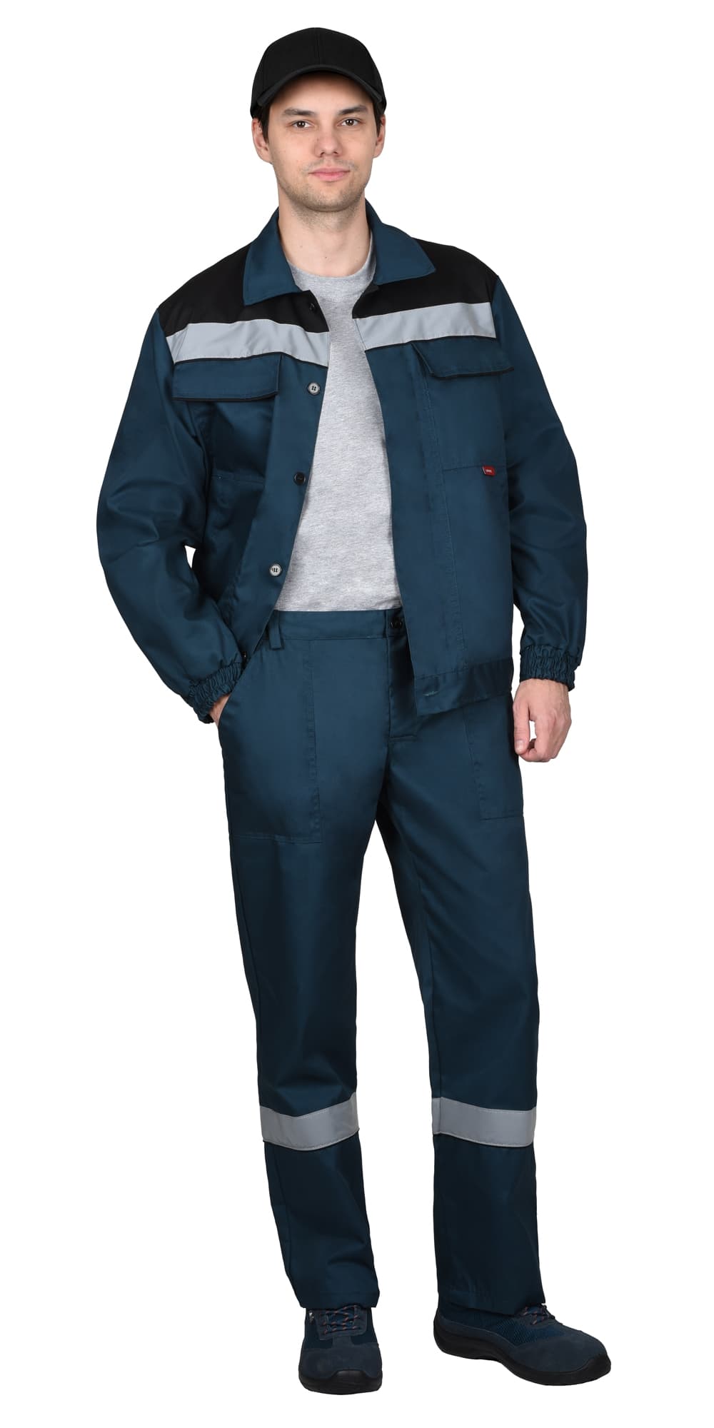 Костюм СИРИУС-МАСТЕР куртка кор., брюки, морена с черным и СОП, 245 г/м2, 65% ПЭ, 35% ХБ