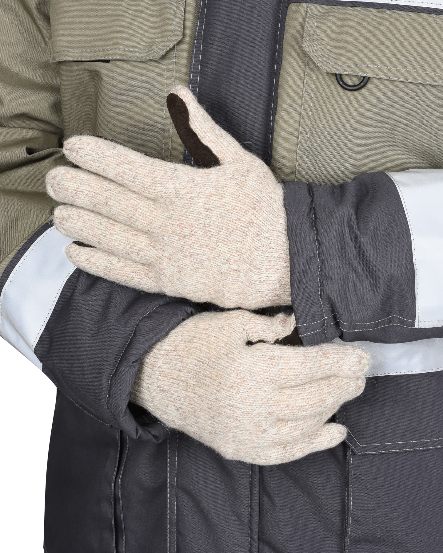 Перчатки утепленные со спилком на ладони и пальцах Юкагиры бежевые Safeprotect® (Тинсулейт)(х12х120) — фото 2